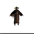 Elderly Bearded Man In Brown Traditional Robe With Gray Cloak And Wide Brimmed Hat Standing